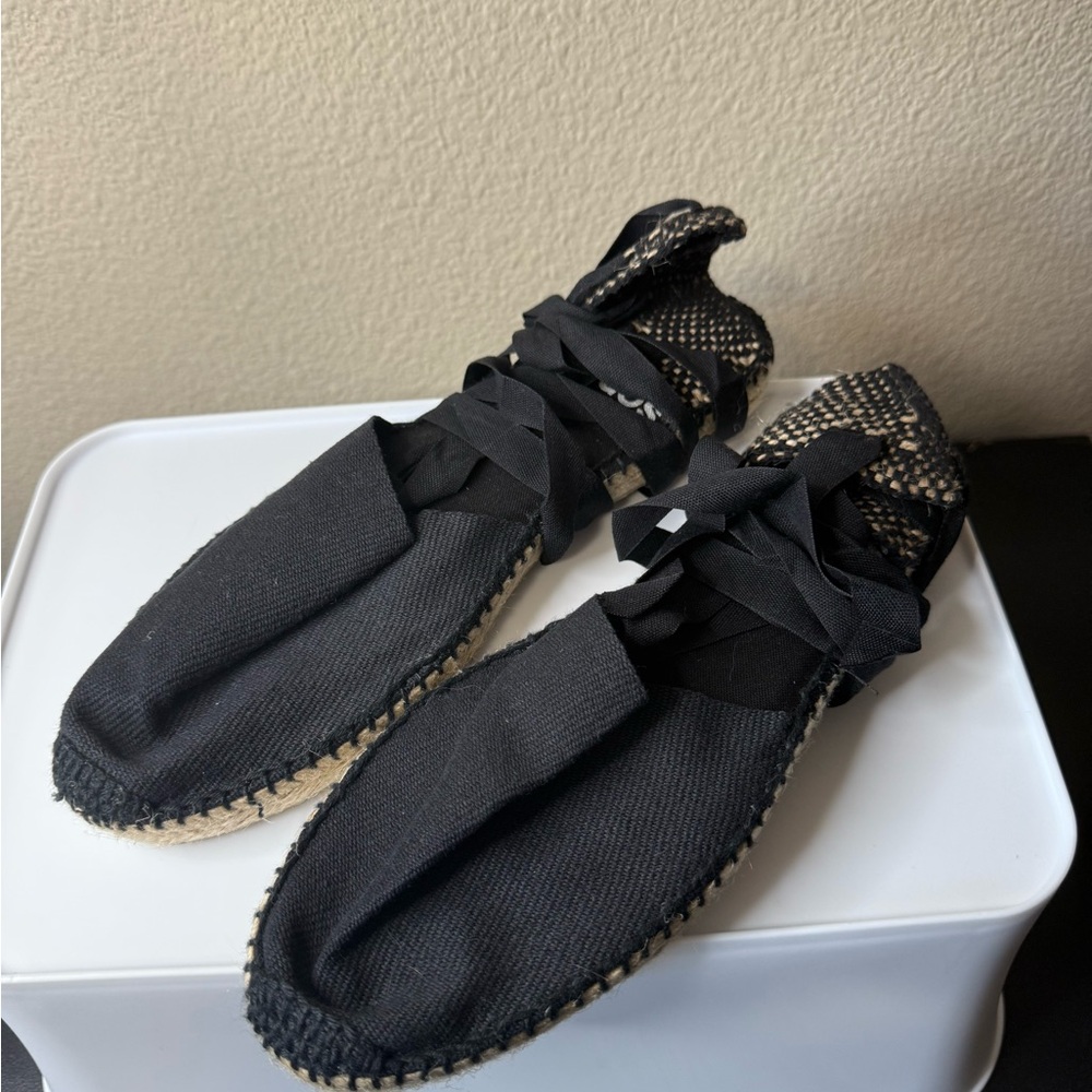 Elegant Black Lace-Up Espadrilles